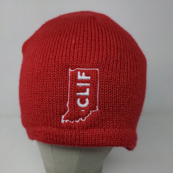 CLIF Bar Men's Knit Beanie Hat Red Embroidered Logo 100% Acrylic - Picture 3 of 13